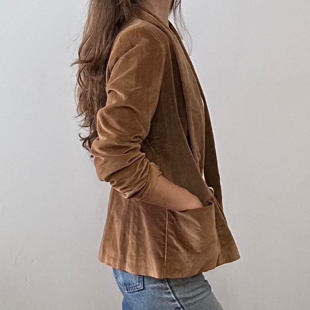 Vintage toffee color velvet blazer smoking jacket Small